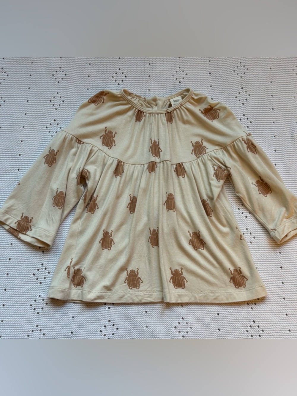 kate quinn Beige Long-Sleeve Top with Brown Beetle Print